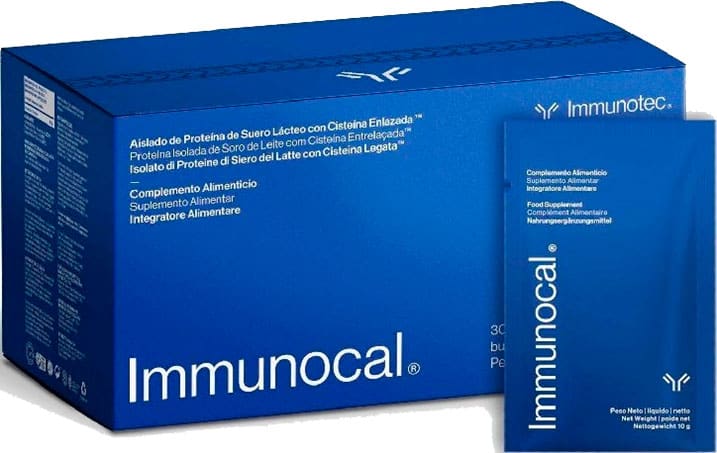 Caja de Immunocal, proteína con cisteína bioactiva que actúa como precursor natural del glutatión