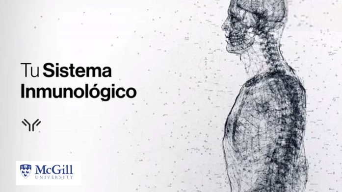 Ilustración del cuerpo humano con representación gráfica de virus, utilizada para explicar el sistema inmunitario en un artículo informativo
