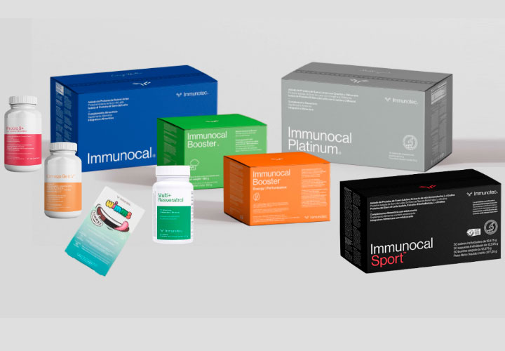 Productos Immunocal: Immunocal, Immunocal Platinum, Immunocal Sport, Energy Booster, Omega y Probio 3 presentados juntos